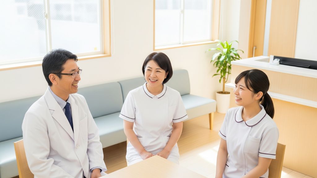 クリニック内で談笑する医師とスタッフ