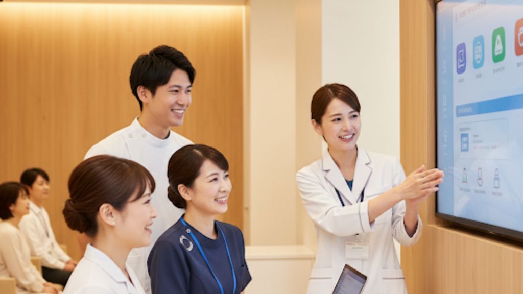 カルテ操作の説明を聞く医療スタッフ