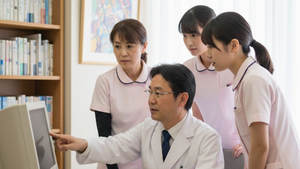 スタッフにカルテ操作を教える医師