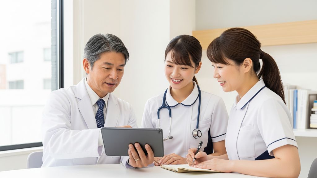 協力し合って話し合う医療スタッフ