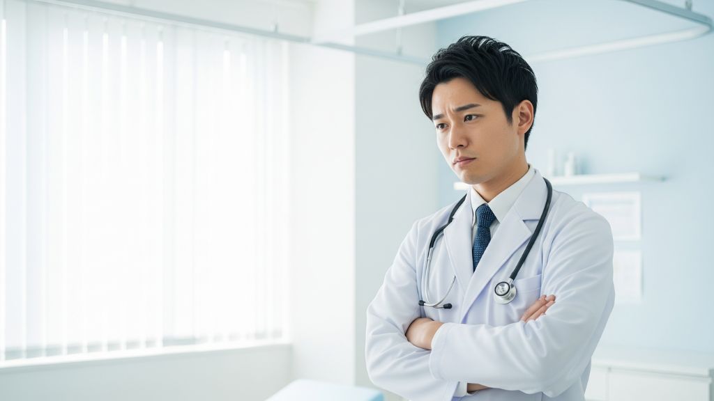 腕を組んで考える男性医師