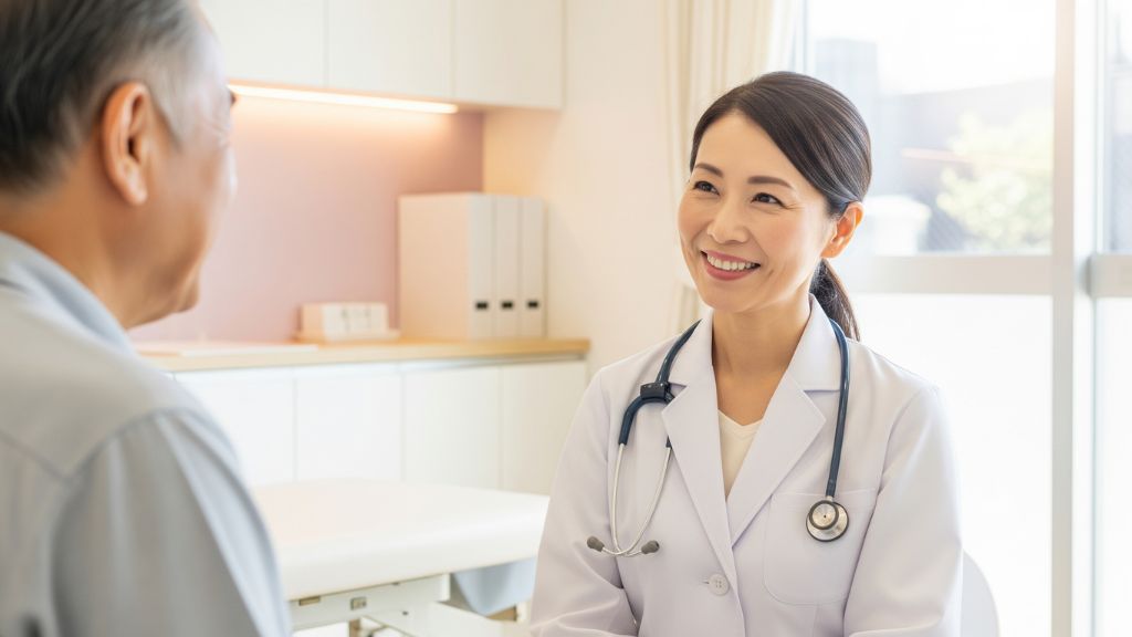 笑顔で対応する女性医師