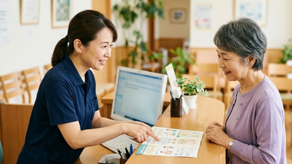 丁寧に説明する受付スタッフ