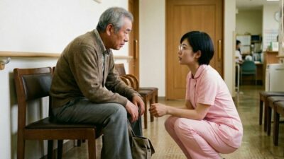 高齢患者に寄り添う女性看護師