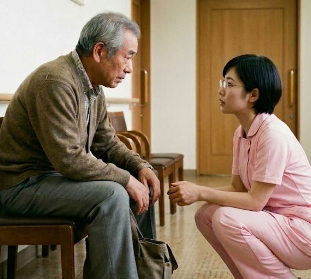 高齢患者に寄り添う女性看護師