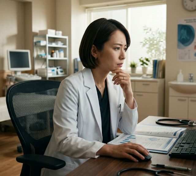電子カルテについて調べて悩んでいる女性医師